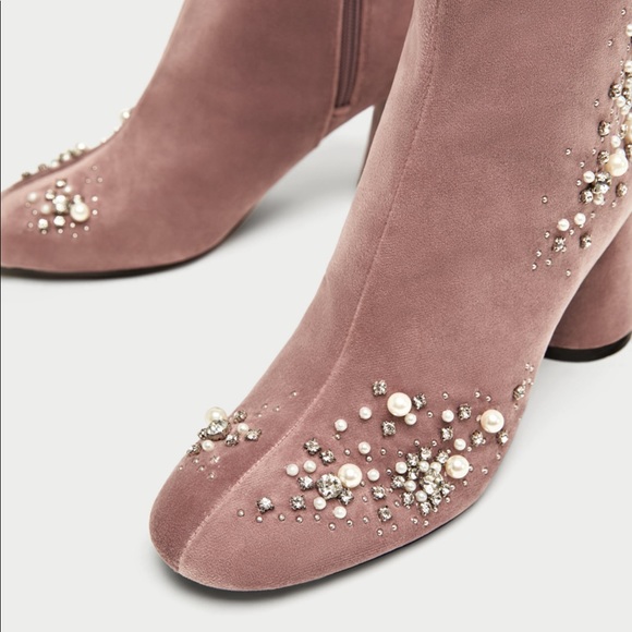 ZARA Beaded Velvet Ankle Booties - Picture 2 of 8